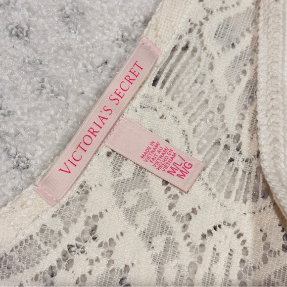 Victorias Secret Ivory Cream Lace Kimono Cover Up Womens Medium Large Fringe - Picture 4 of 16